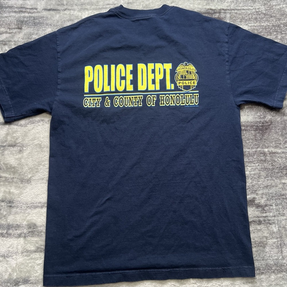 Vintage Y2K Honolulu Police Dept T-Shirt Mens Large Blue Hanes Hawaii Five-O